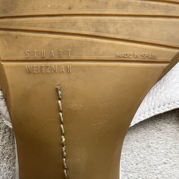 Stuart Weitzman Neutral Bone Leather Mule Heeled Sandals Women 6.5 AA Toe Ring - Picture 15 of 16